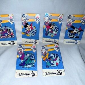 Set of 6-Disney Blue and Yellow Disneyland 70th Enamel Pin Set - Characters